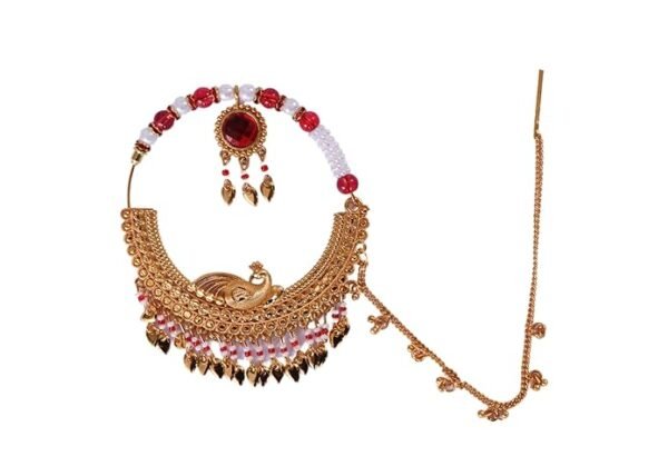 Traditional Garhwali Nath Peacock Design Gold-Plated Bridal Nose Ring