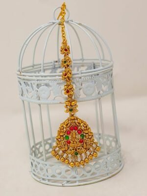 Traditional Gold-Plated Maang Tikka with Lakshmi Design