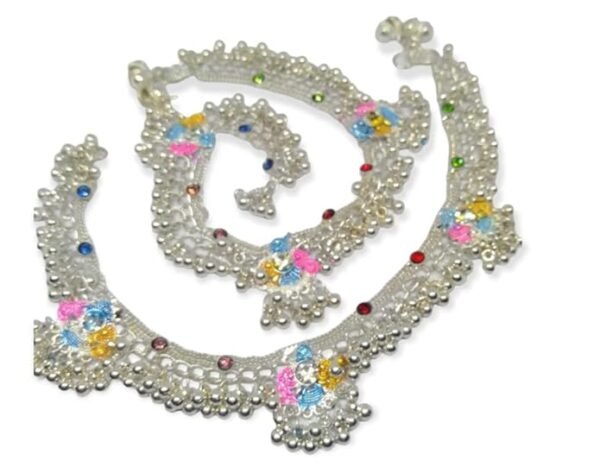 White Metal Silver Plated Payal Anklet for  Payal Ghungroo for fir Size